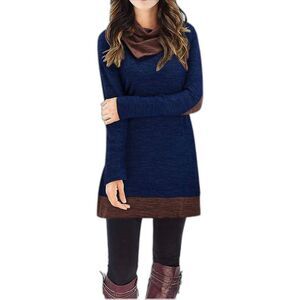 Dress Tunic Top Long Sleeve Sweater Cowl Neck Fashion Shirt (31)